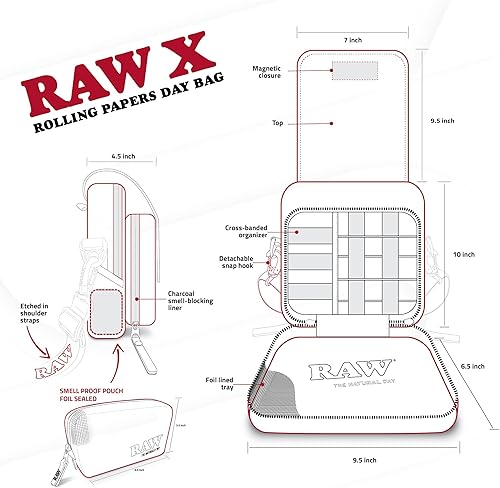 Miniatura 4 de RAW Bolsa de día múltiples compartimentos de almacenamiento y áreas de almacenamiento con bandeja enrollable integrada y forro de carbón activado