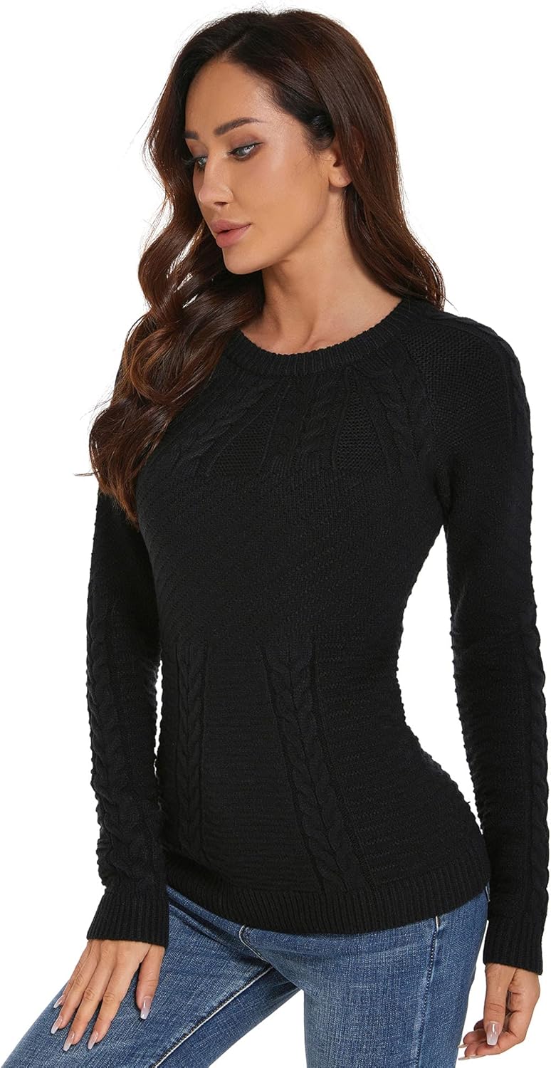 AmélieBoutik Women Crewneck Raglan Long Sleeve Cable Knit Sweater - Image 4