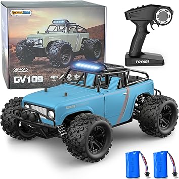Amazon Com Rc Car Gizmovine 越野遙控車 2 4ghz 25 Mph 4wd 全地形電動愛好遙控車 高速履帶防水玩具車附2 個充電電池 藍色 玩具和遊戲