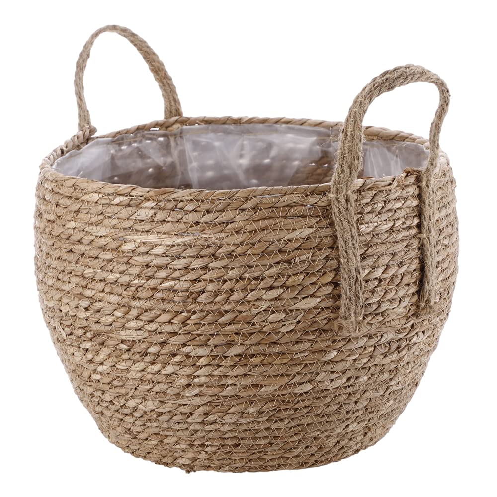 Cesta tejida de paja hecha a mano, decoración de almacenamiento multifuncional ecológica de estilo nórdico para el hogar, jardín y oficina (B-M)