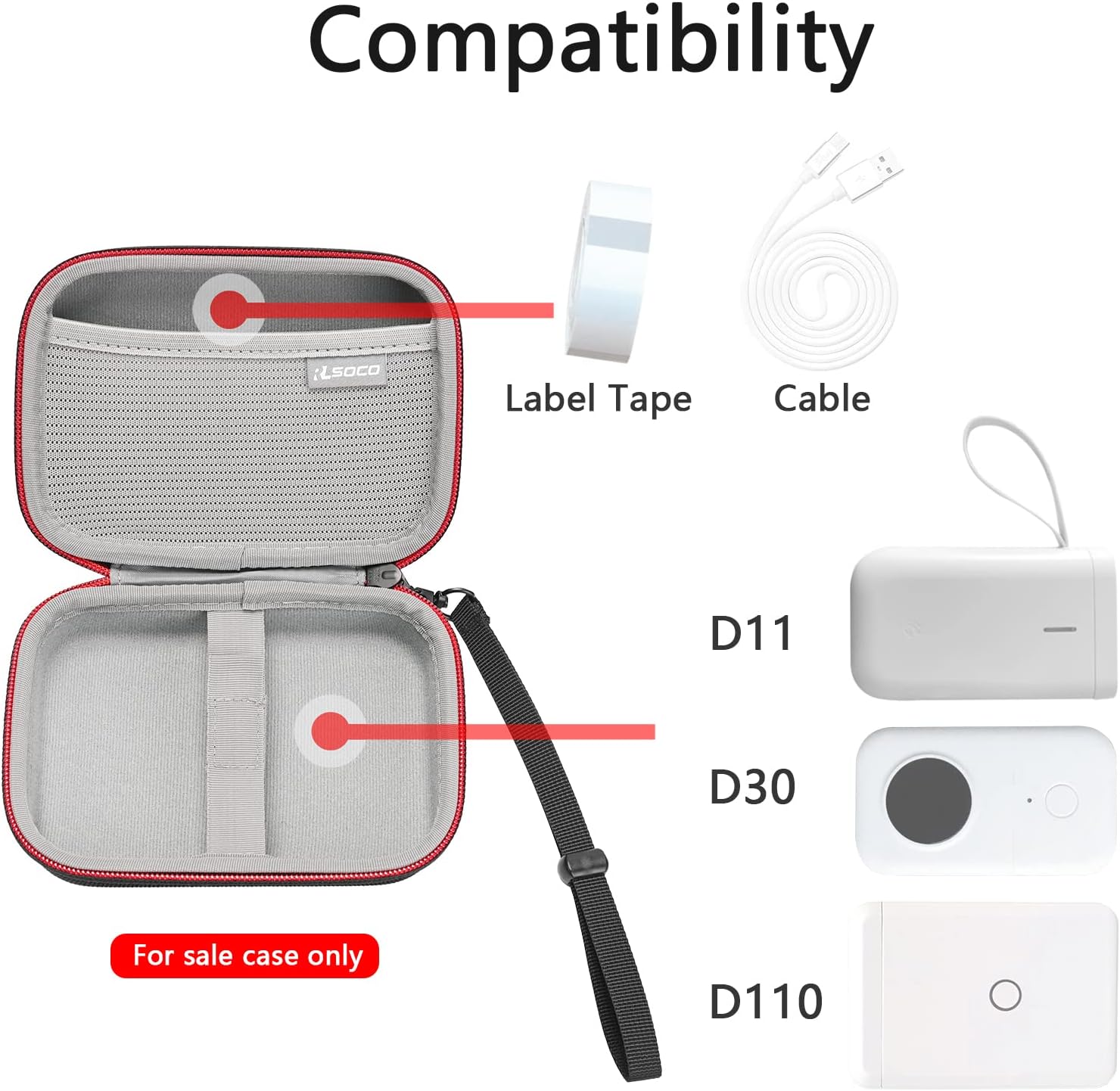 RLSOCO Carrying Case for Phomemo D30 Label Maker Machine & NIIMBOT D110/D11 Label Maker, Holds Label Tapes and Cable - Black (Case Only)