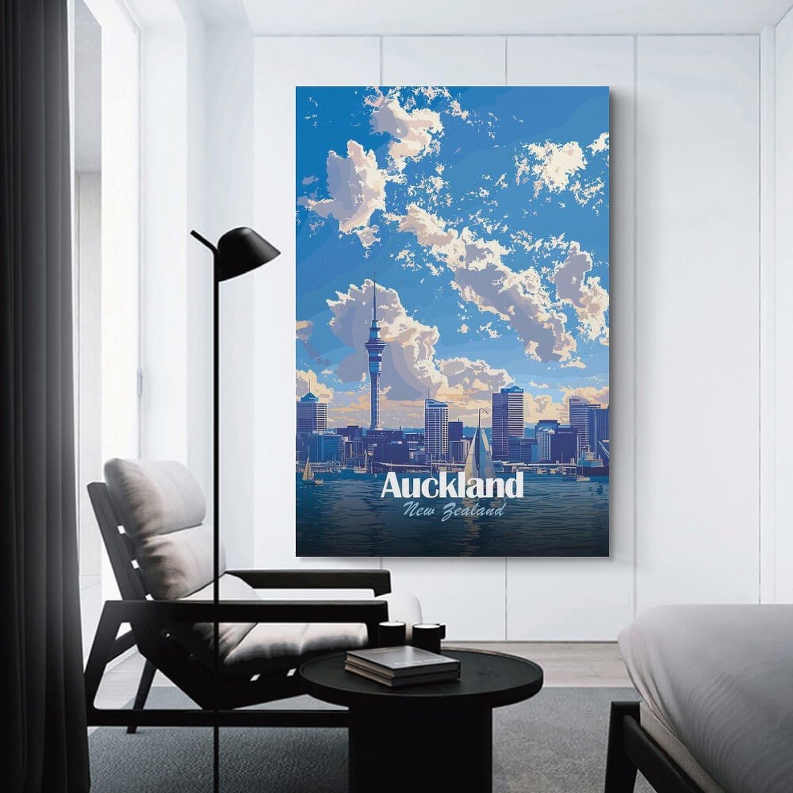 Junmoney Auckland New Zealand Cityscape Art Decorative Wall Artwork 24x36inch(60x90cm), for Living Room, Lounge Or Sitting Room, A Home Accent with Warm Character
