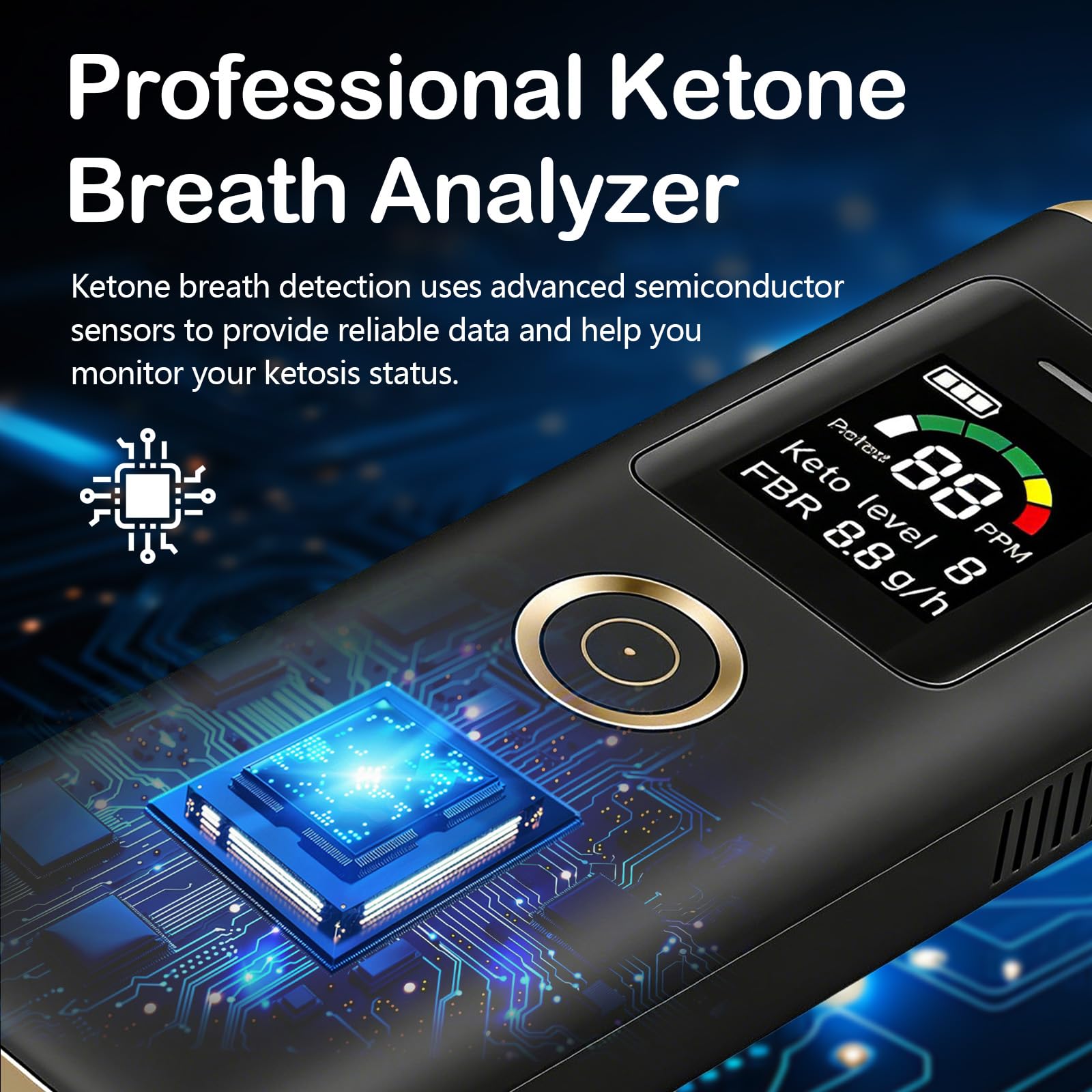 Analizzatore di Chetoni Respiratori, Respiratore Professionale Chetosi, Etilometro Portatile per Chetoni, Misuratore di Chetoni nel Respiro Digitale per Monitorare Chetoni e Livelli di Chetosi