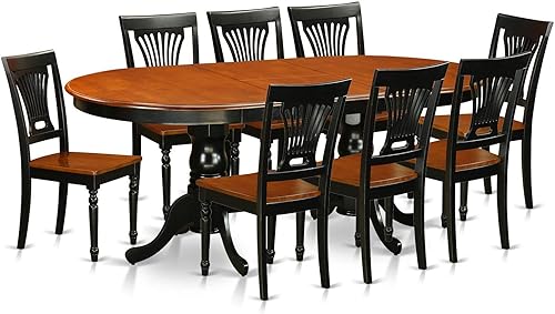 Miniatura 7 de East West Furniture PLAI9-SBR-W - Juego de mesa de comedor de 9 piezas incluye una mesa ovalada de madera con hoja de mariposa y 8 sillas de comedor