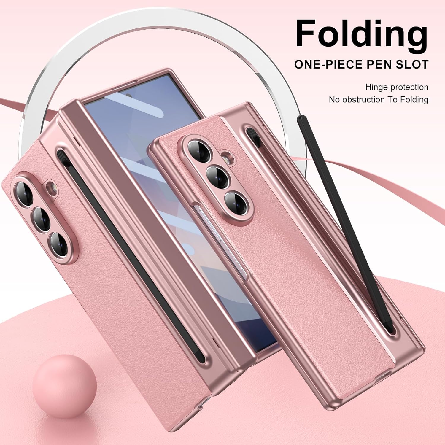 for Samsung Galaxy Z Fold 7 Case, [ Hidden Foldable Camera Kickstand][Removable S Pen Holder][Front Screen Protector] Protective Case for Samsung Galaxy Z Fold 7 - Pink