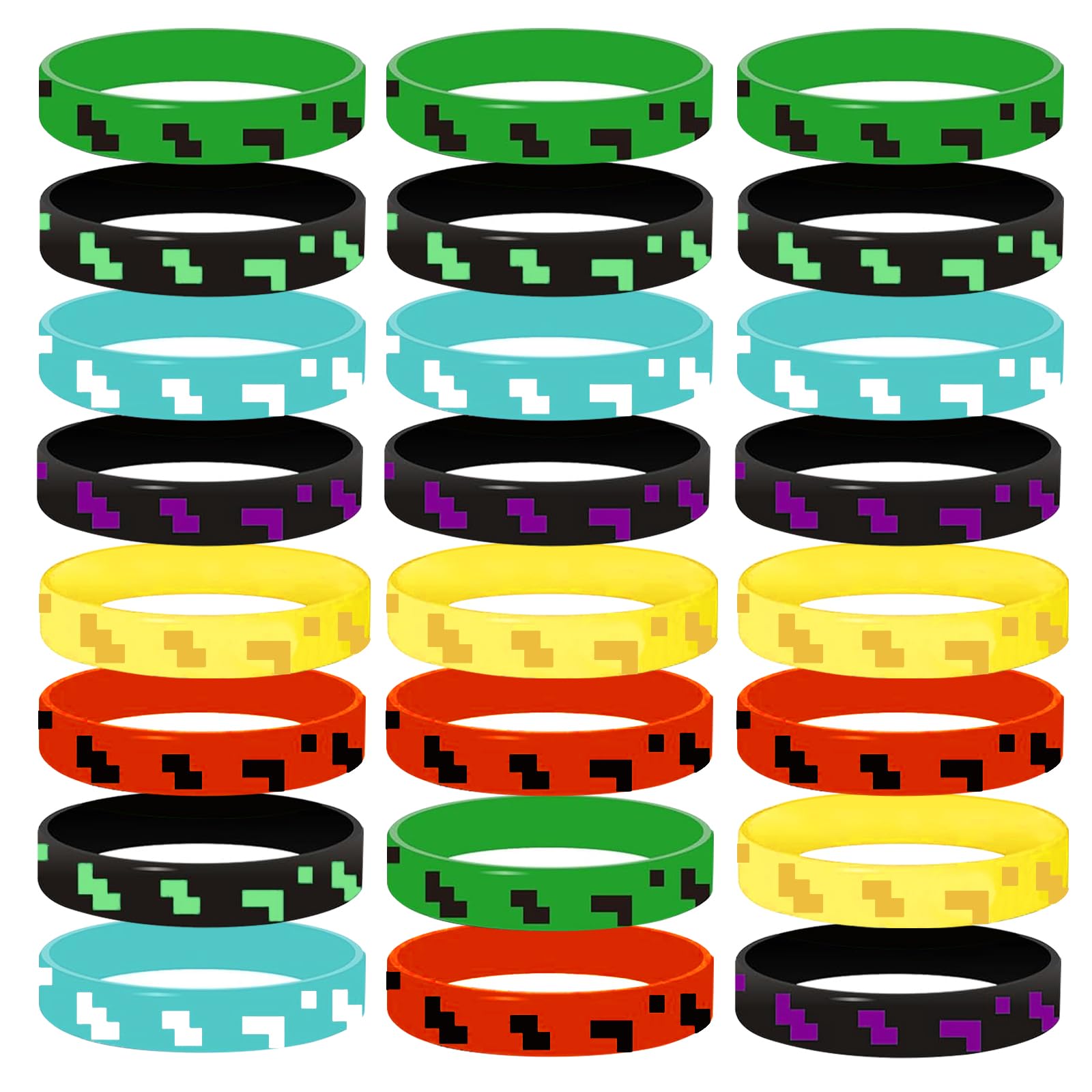 YunLone 24PCS Pixel Theme Party Favors,, Pixel Gamer Wristbands Birthday Party Supplies Goodie Bag Favors Party Decoration