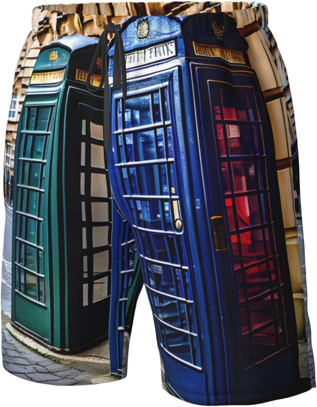 Mens British Phone Booth Print Beach Shorts,Casual Summer Shorts for Men,Quick Dry Polyester