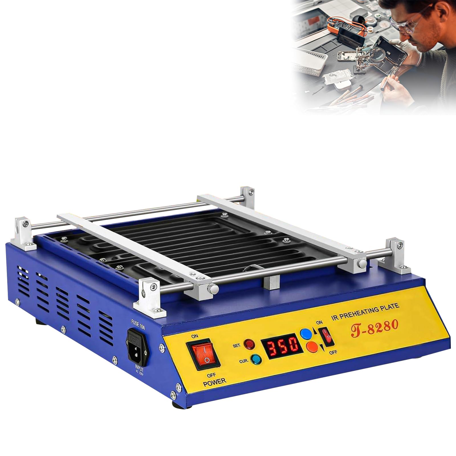 T-8280 IR-Preheating Oven 110v, Preheat Plate 1600w, 0-450℃(0-842℉), Infrared Pre-Heating Station Heating Area 280mm*270mm for PCB SMD BGA