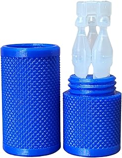 Znet3D Eye Drop Vial Holder & Travel Carry Case - Securely Holds Three (3) Single-Use Vials - Screw-On Lid, Knurled Pattern - Keep Vials Safe & Secure While Traveling (Blue)