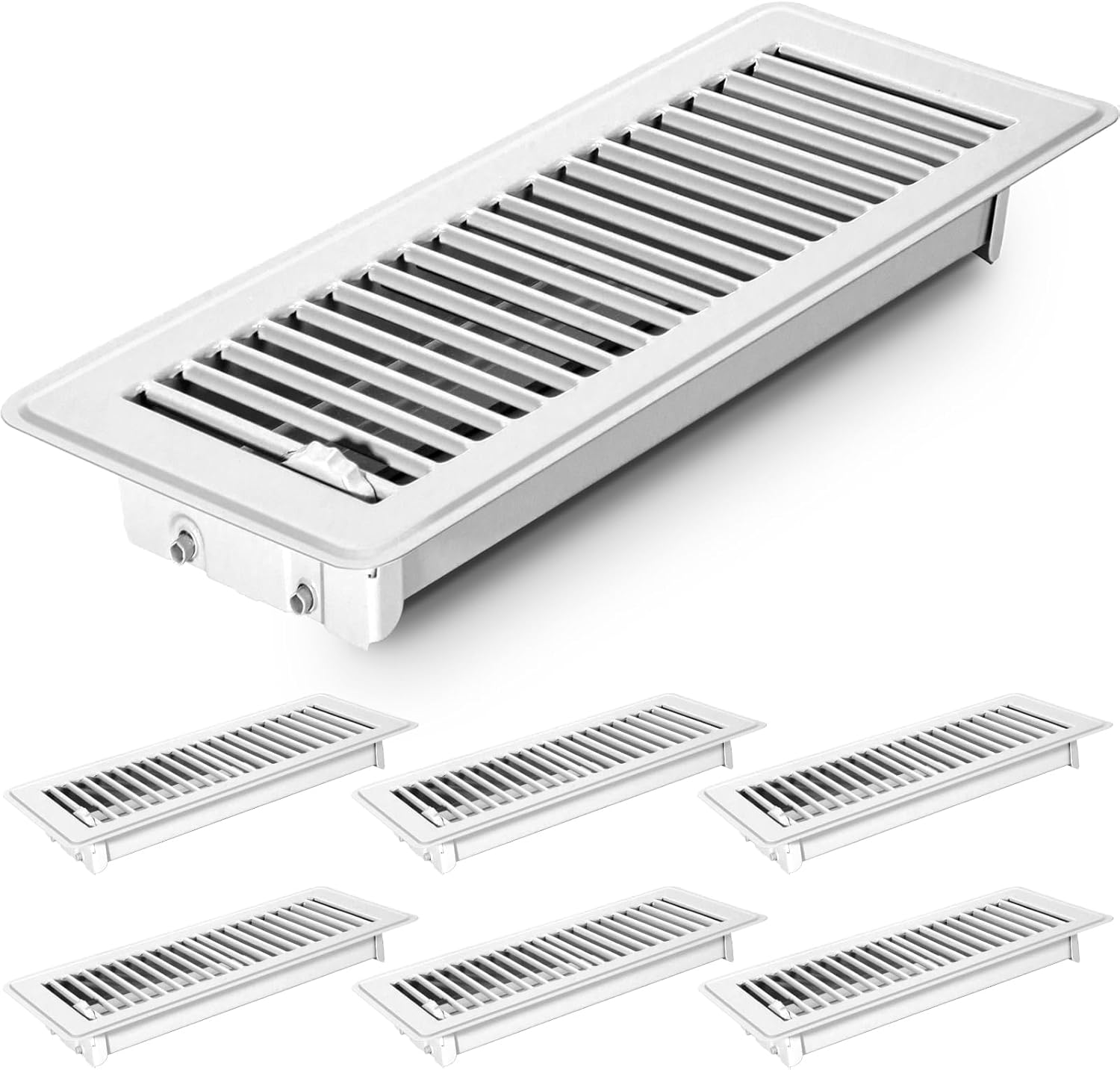 4x12 Floor Vents Heavy Duty Floor Registers, Floor Air Vent Covers 4 X 12 for Home Floor Wall Ceiling, Rust Proof Finish Registers Grilles & Vents (6, White, 4x12 Inches)