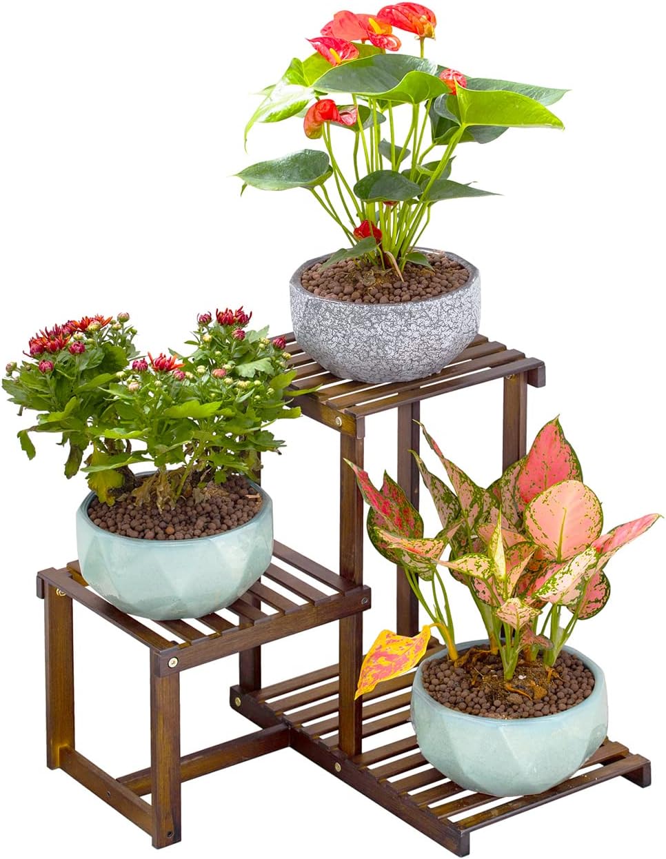 YONGZHAO Bamboo 3 Tiers Corner Plant Stands, Planter Pot Holder Shelf, Indoor Outdoor Flower Display Organizer Storage Rack, Utility Planter Shelving Unit