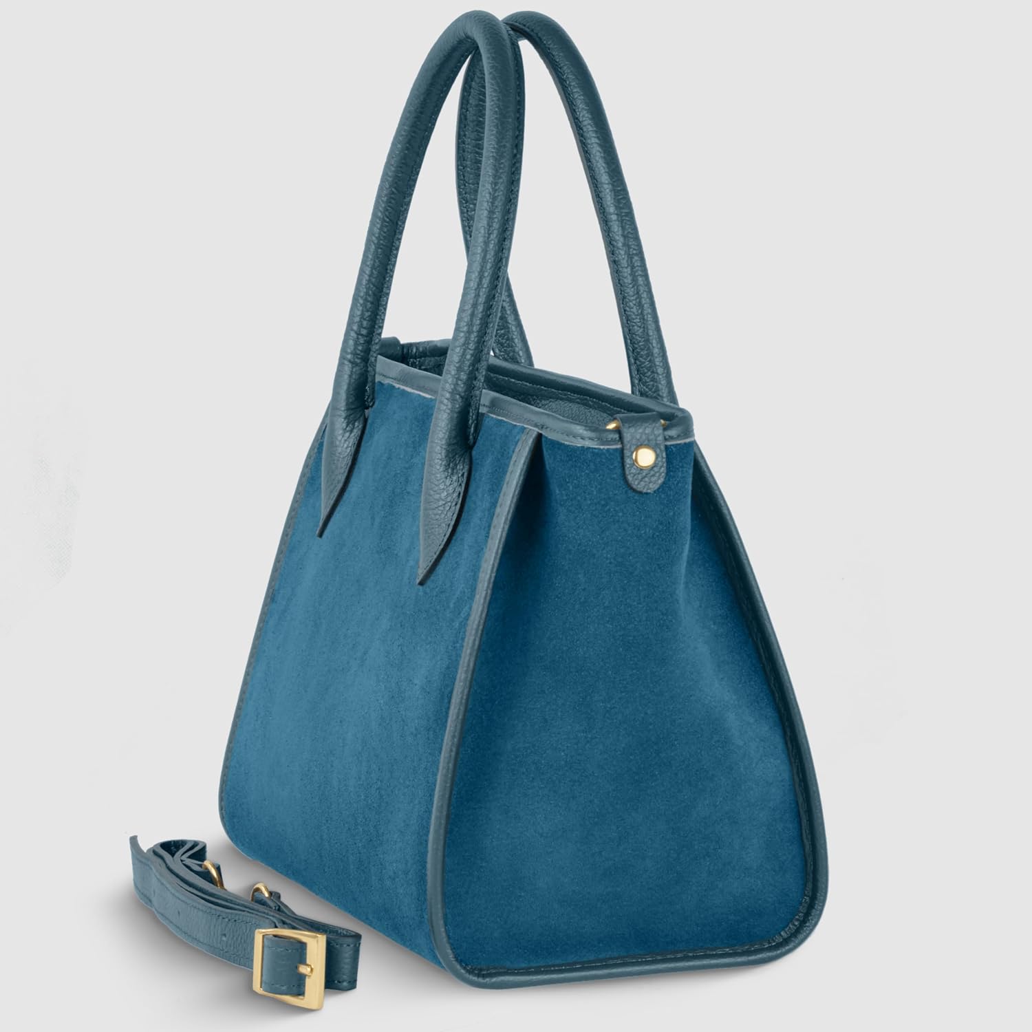 Italian Genuine Suede Top-Handle Bag for Women with Calf Leather Trim & Crossbody Strap | Medium Shoulder Handbag