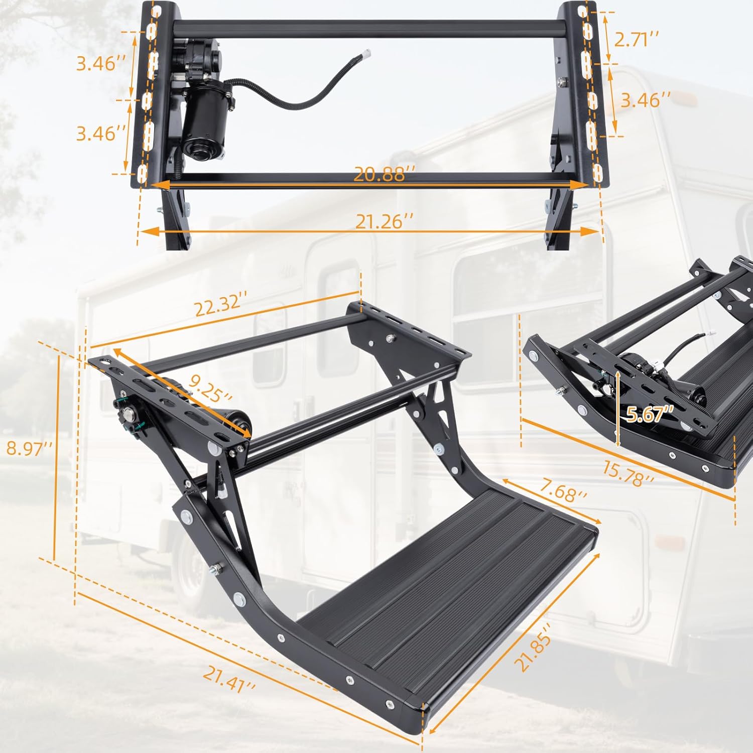 Electric Retractable RV Steps with LED Lighting, 400 LBS Load Capacity, Foldable Aluminum Alloy Camper Steps, Thickened Steel Plate Trailer Steps, Non-Slip Design, Ideal for RV, Trailer, Camper
