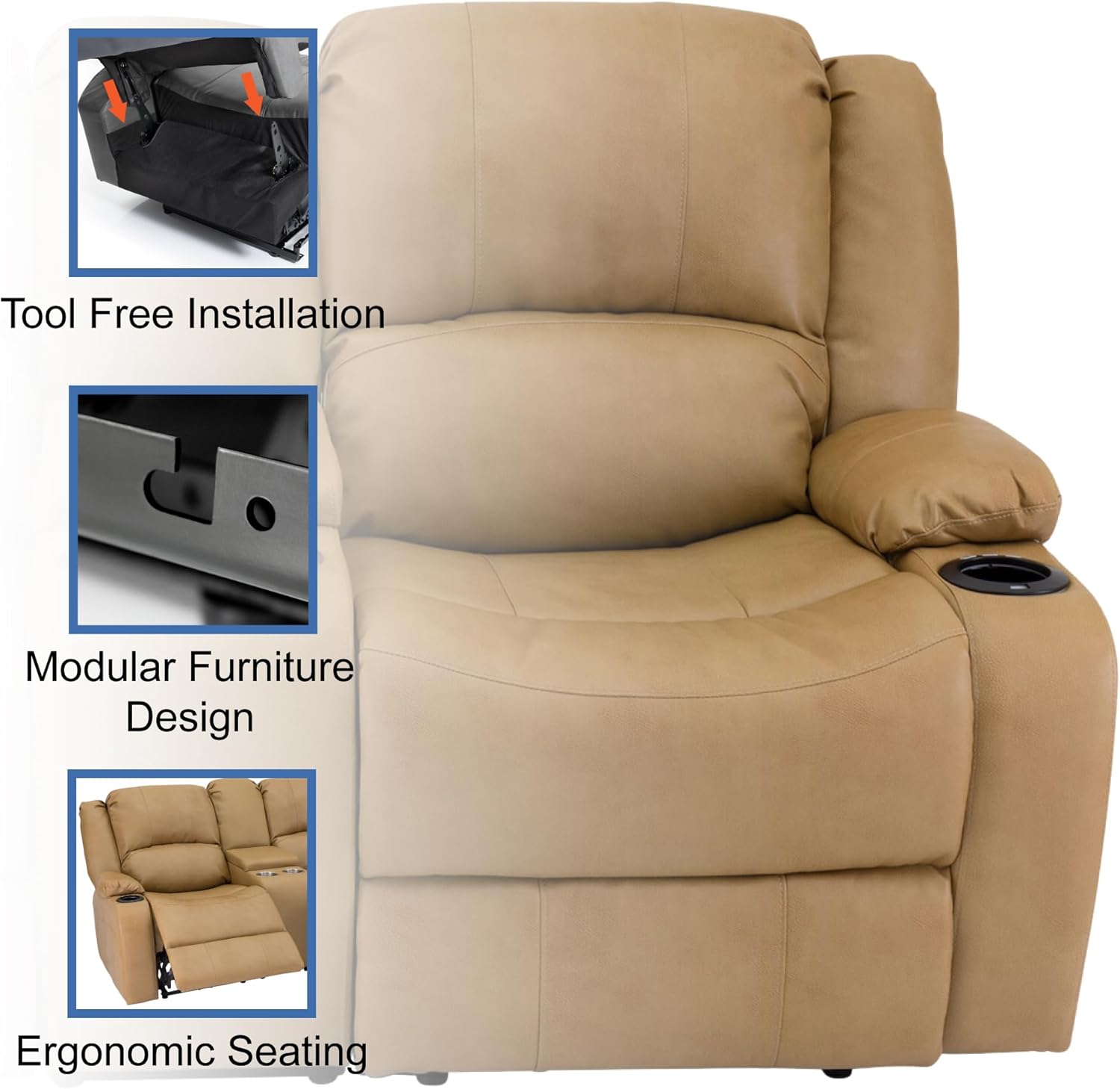 RecPro Charles 70" Powered Double RV Wall Hugger Recliner Sofa | Loveseat | RV Furniture with Upgraded 2023 Fabric (Toffee)
