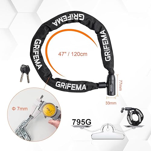 Miniatura 2 de GRIFEMA GA1201-12 Candados de cadena de bicicleta con 2 llaves, cerradura de bicicleta de alta seguridad de 47.2 in para bicicleta ciclo, moto,