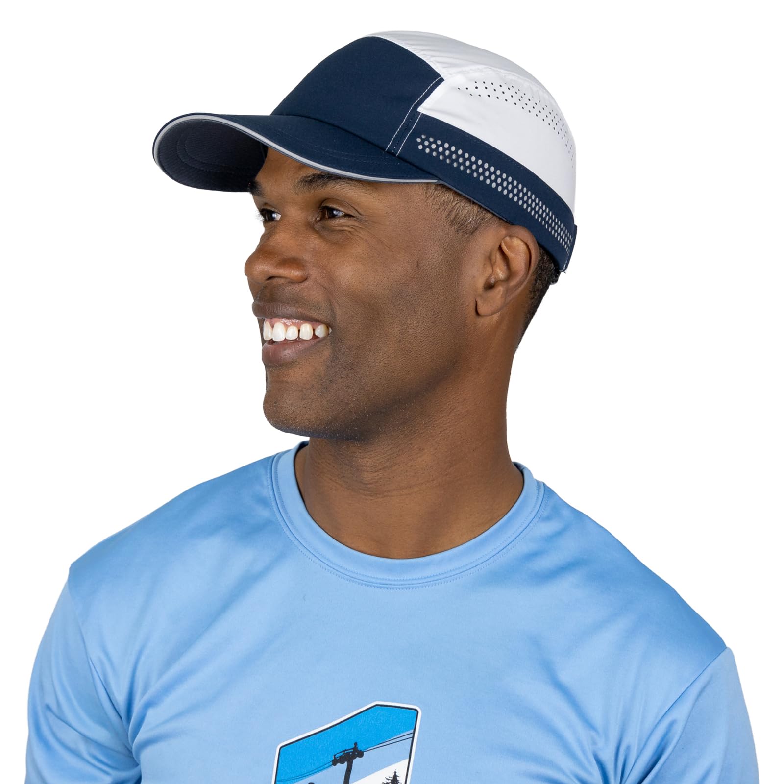 Trailheads Men's White & Navy Running Hat - Recycled Running Caps For - Athletic Hat For Sports, Tennis, Golf, Pickleball, Gym