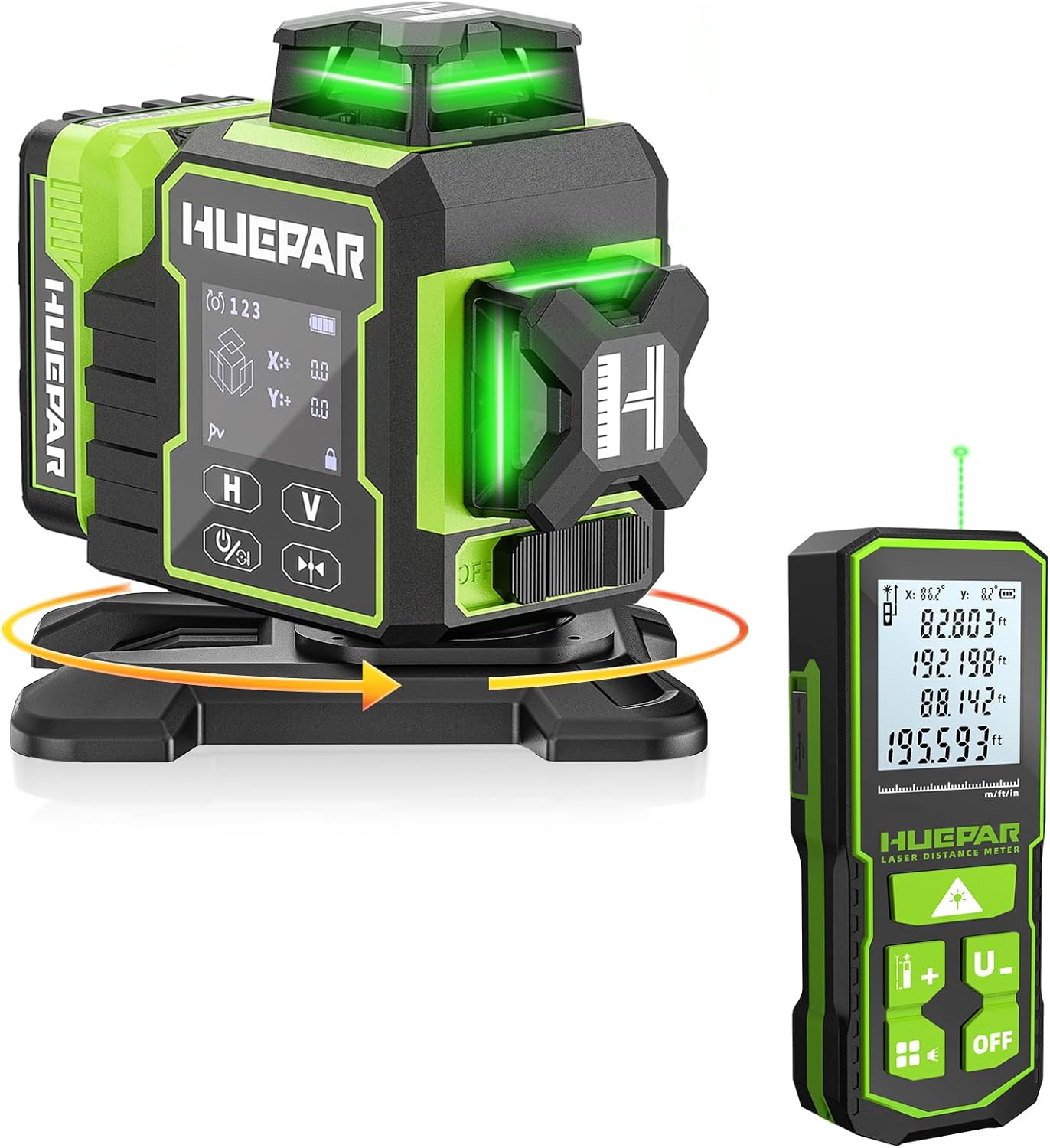 Huepar W03CG 3D Laser Level 360 Self Leveling and 393FT Green Laser Measuring Tool, Laser Class: Class II (IEC/EN60825-1/2014), 1mW power output