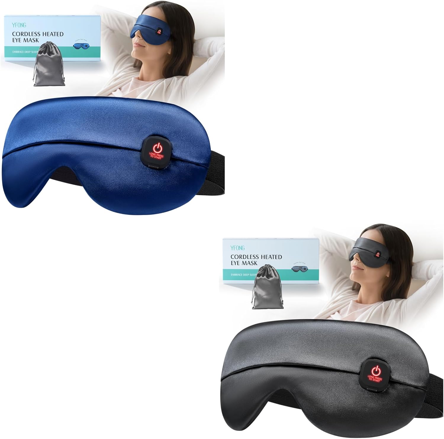 YFONG 2 Pack Cordless Heated Eye mask (Blue+Gray)