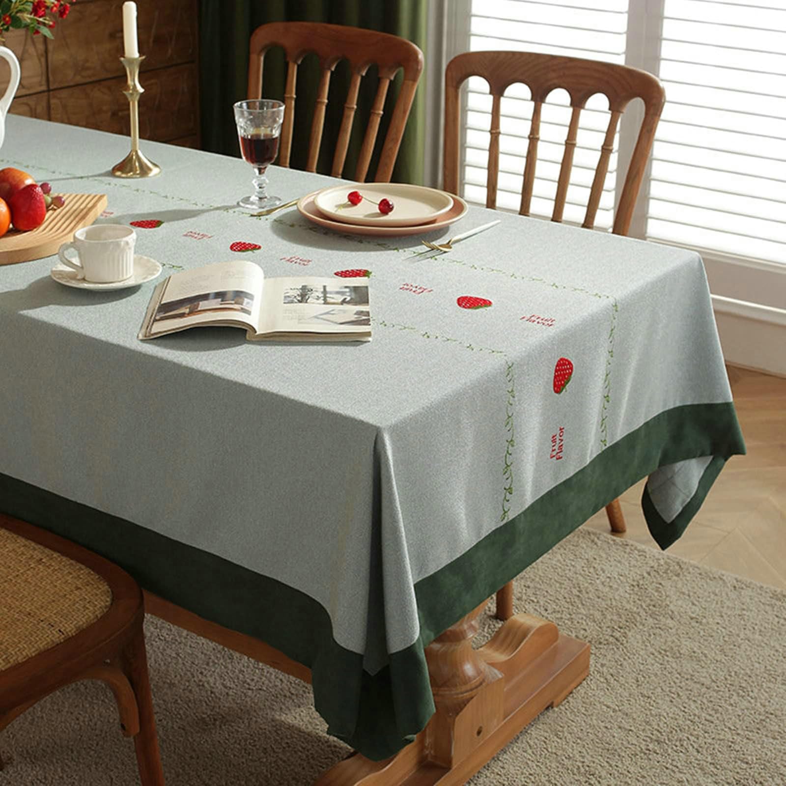 Gualiy Mantel Mesa Cocina Rectangular, Poliéster Mantel Mesa Sala 140x140CM Manteles Mesa Tela Antimanchas Bordado Fresa Mantel para Mesa Comedor, Verde