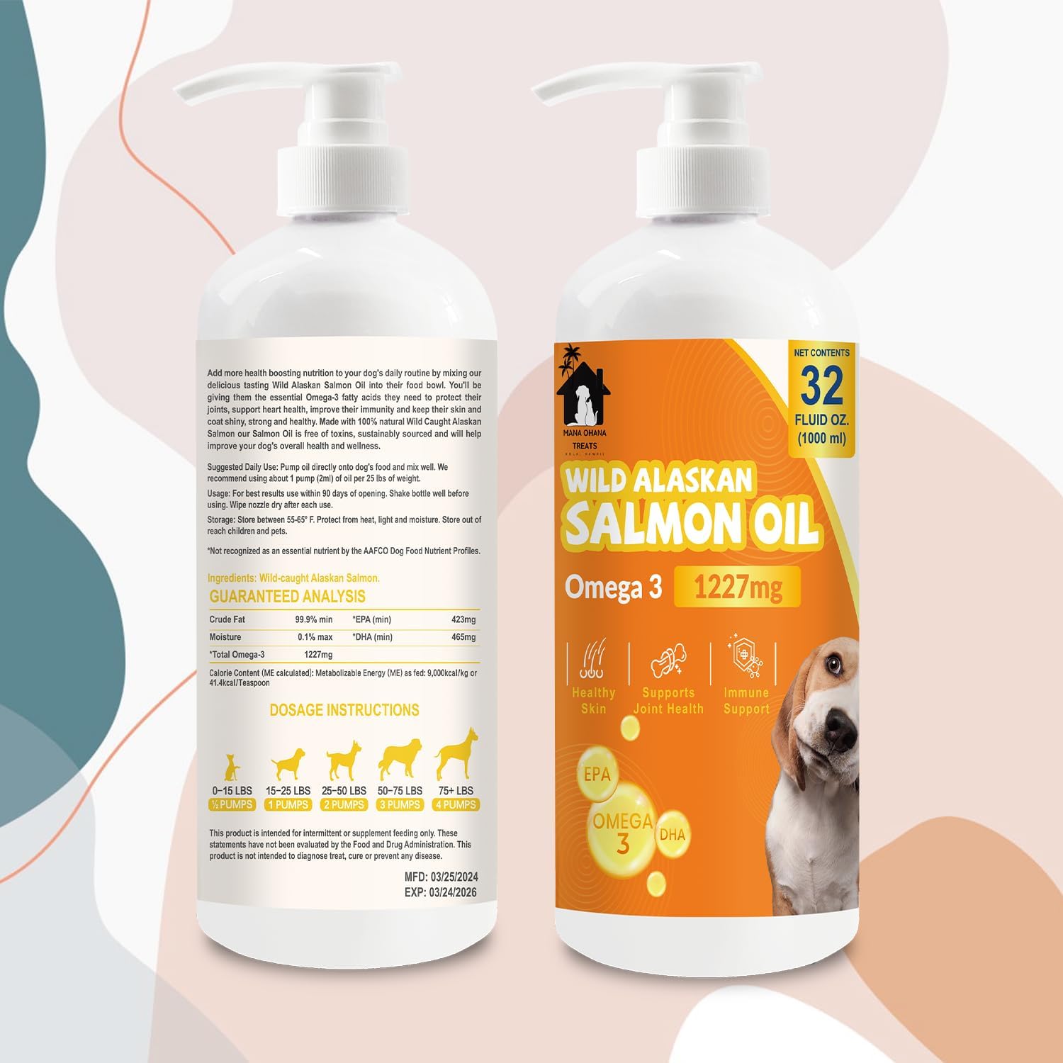 Salmon Oil for Dogs & Cats – Omega 3 Liquid Supplement with EPA & DHA – Skin, Coat, Joint, Heart & Immune Support – Natural Fish Oil for Pets - (Orange) (32 Oz)