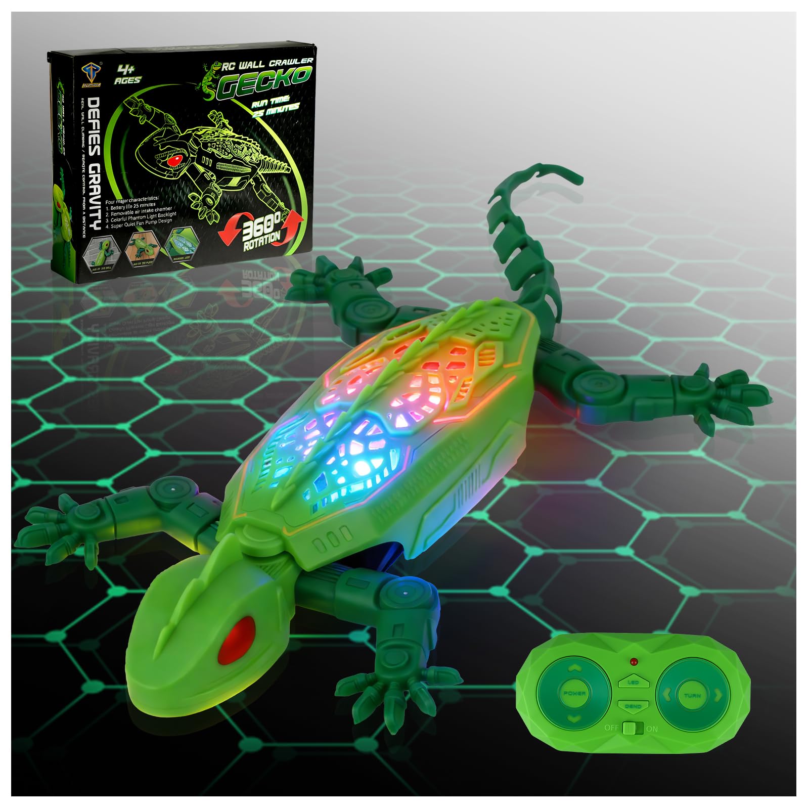 Wall Climbing Gecko, Rechargeable Wall Climbing Lizard Toy for Kids, RC Robot Crawling Chameleon with LED Lights & 3 Modes, Christmas & Birthday Gifts for Boys and Girls 3, 4, 5, 6, 7, 8+ (Green)