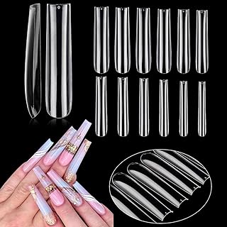 Yokilly 432PCS XXXL False Nails,Extra Long 3XL No C Curve Square Fake Nails,12 Sizes Straight Square Nail Tips Full Cover Press on Nails,Clear Acrylic Nails for Nail Salons & Home DIY Nail Art