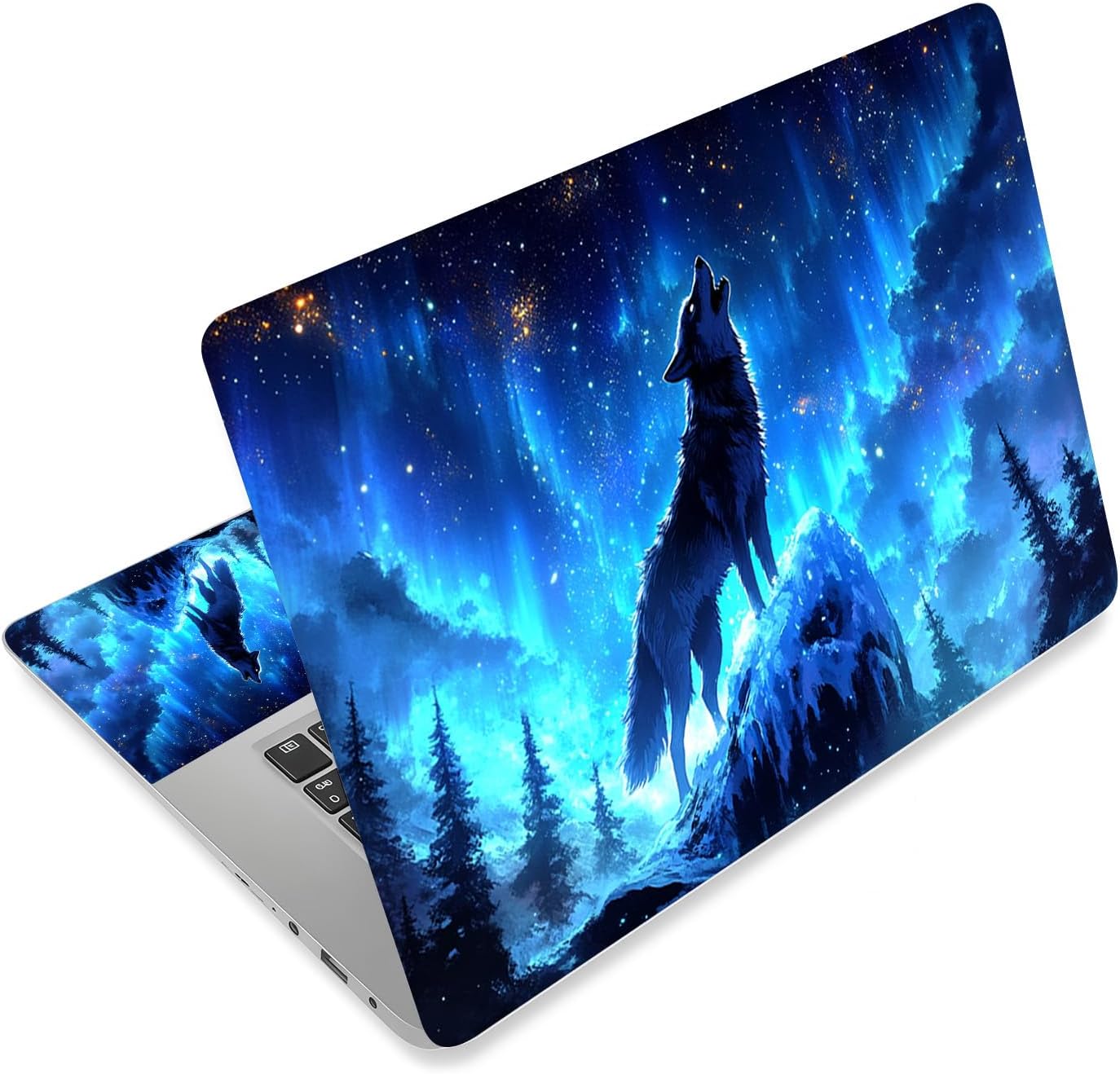 Universal Laptop Skin Sticker Decal,15.6 Inch Laptop Vinyl Cover for 13" 14" 15.6" Laptop,Scratch-Resistant Waterproof Protector Wrap,Reusable with Wrist Pads,Wolf Howl