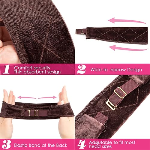 Miniatura 2 de Ecojunmi Diadema elástica de terciopelo para peluca, 2 piezas, cómoda banda ajustable para pelucas, banda antideslizante de buen agarre (marrón