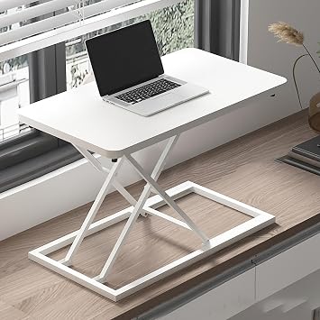 Standing Desk Converter, 7-Speed Standing Computer Lifting Table, Height-Adjustable Standing Laptop Desk Work Table for Laptop and Monitor (M-White)