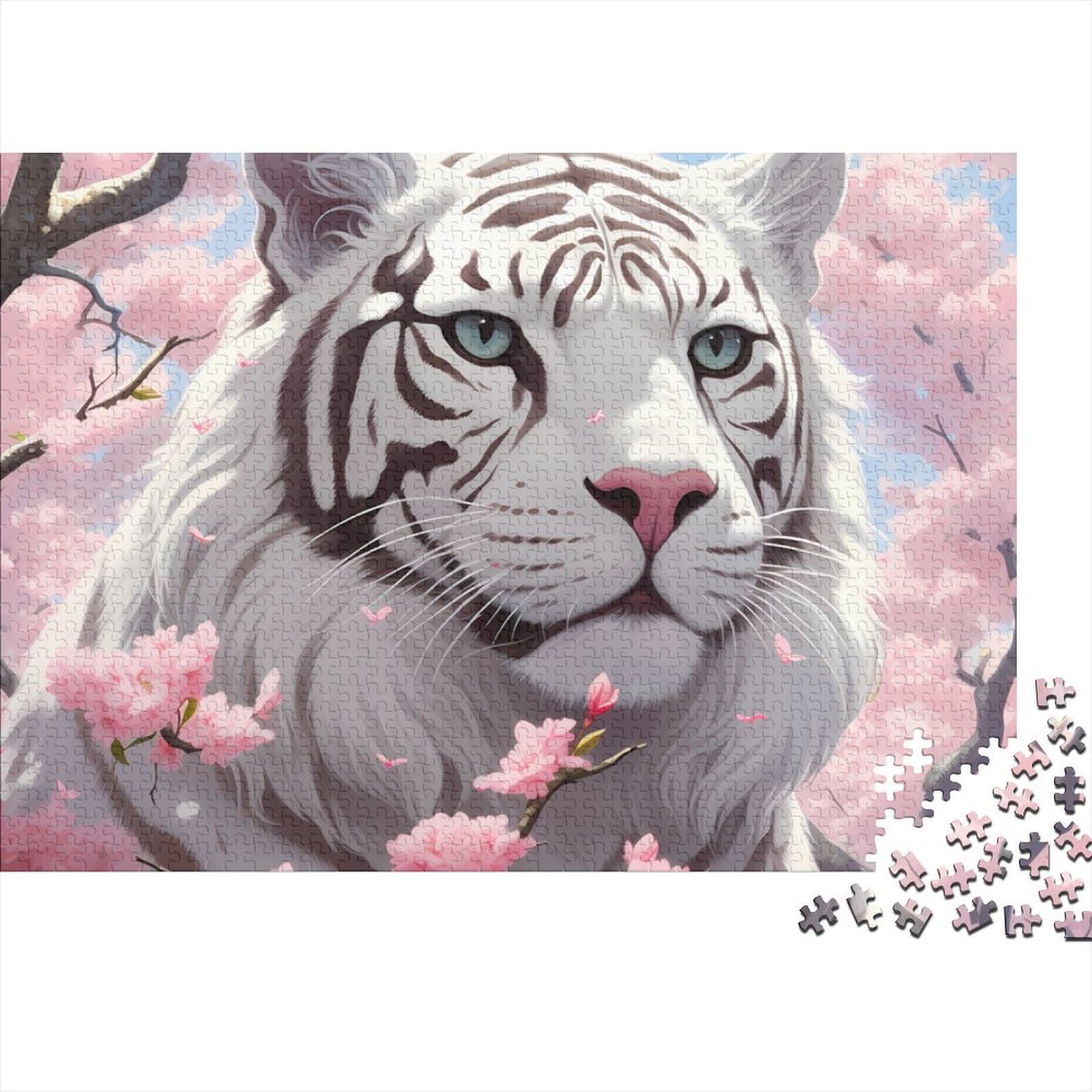 White Tiger Recycled Cardboard 1000 Piece Fantasy Art Style Premium Puzzle, Decompression, Personalised Gift, Wall Decor & Indoor Leisure 52x38cm/1000pcs