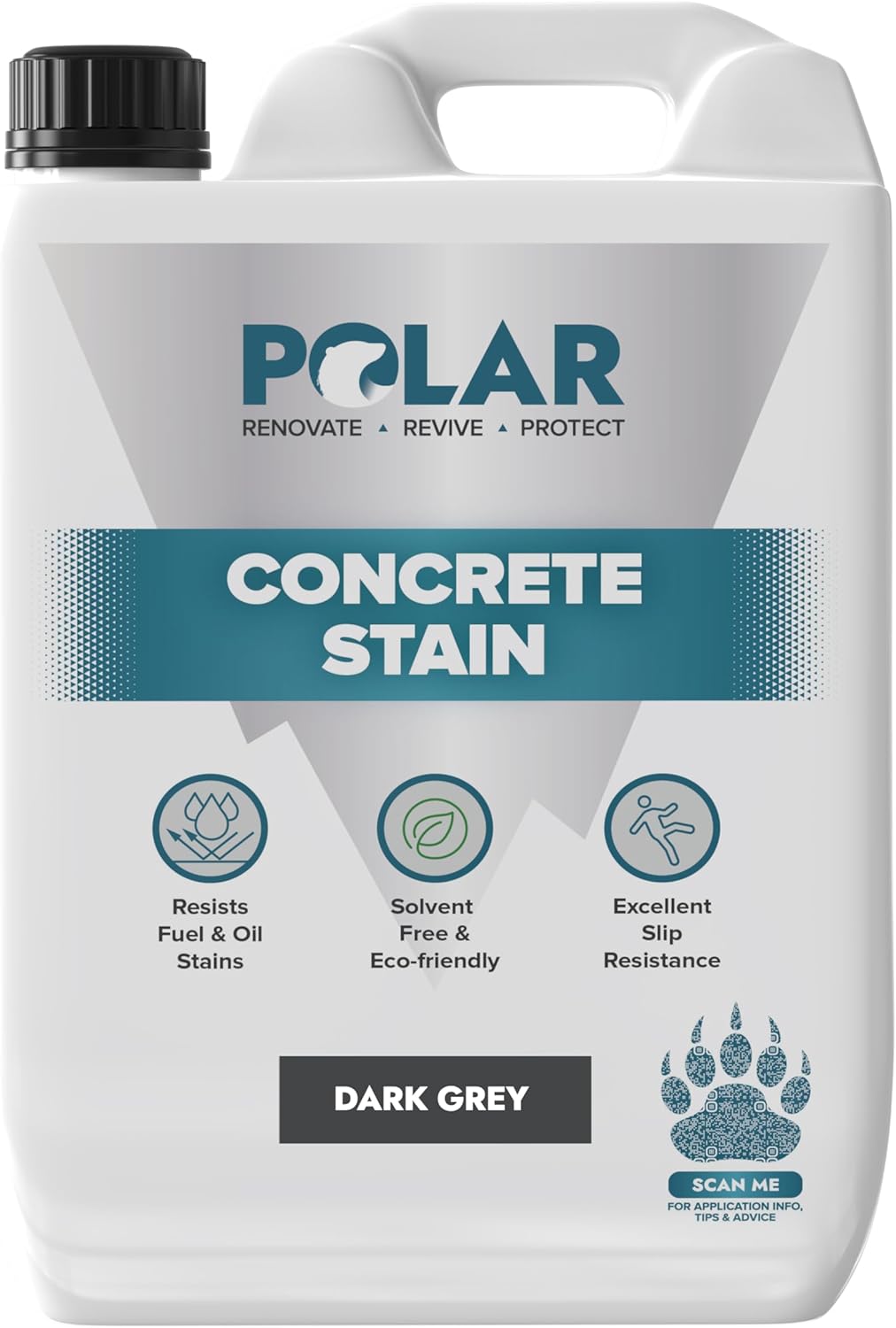 Polar Dark Grey Concrete Stain - 5 Litres - Durable, Stain & Slip-Resistant Finish for Interior & Exterior Stone & Concrete Floors - Smooth & Solvent-Free Coating for Driveways, Walkways & Patios