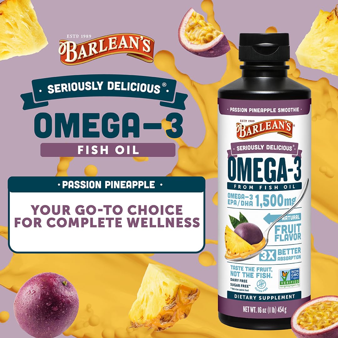 Barlean's Omega Ultra High Potency Passion Ananas Swirl Olej rybny, 1500 mg, 473.6 g