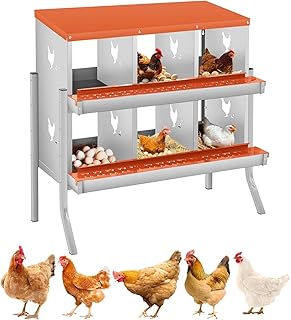 Chicken Nesting Box, 6 Compartments Nesting Box for Chickens, Two-Tier Galvanized Steel Chicken Egg Laying Box with Large Vented Holes Wall Mounting for Easy Egg Collection