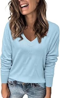 Buetory Womens Fall Fashion 2023 V Neck Long Sleeve Sweater Casual Lightweight Thermal Pullover Jumper Tops Knitwear