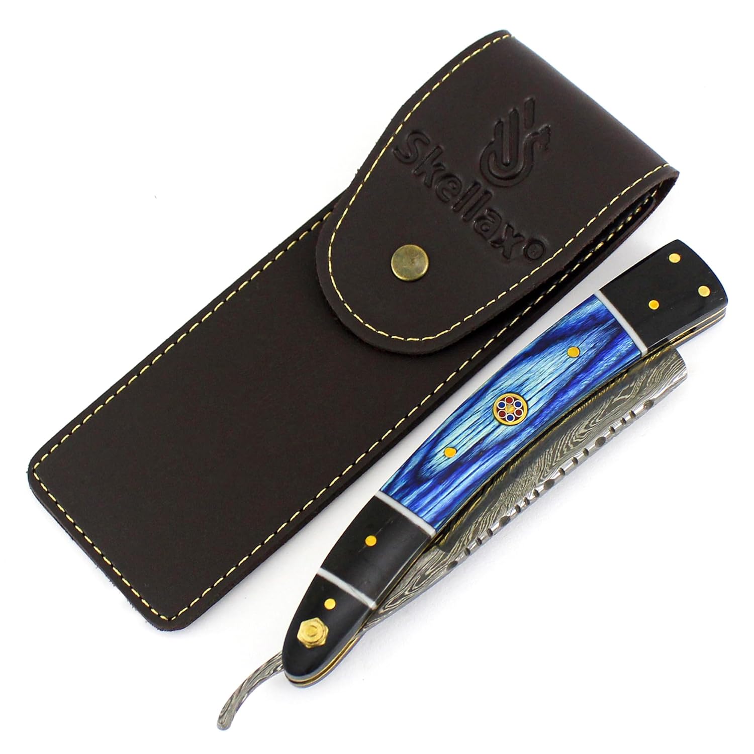Damascus Straight Razor - Custom Shaving Blade for men - Damascus Steel Barber Approved - Straight Edge Razor For Men - Mens Shaving Razor Kit -Travel Case - Best Gift Set For Him