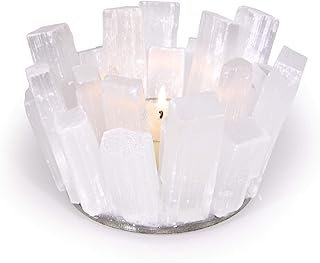 Sponsored Ad - KALIFANO Natural Selenite Cluster Crystal Tealight Candle Holder - Decorative High Energy Geode Votive with...