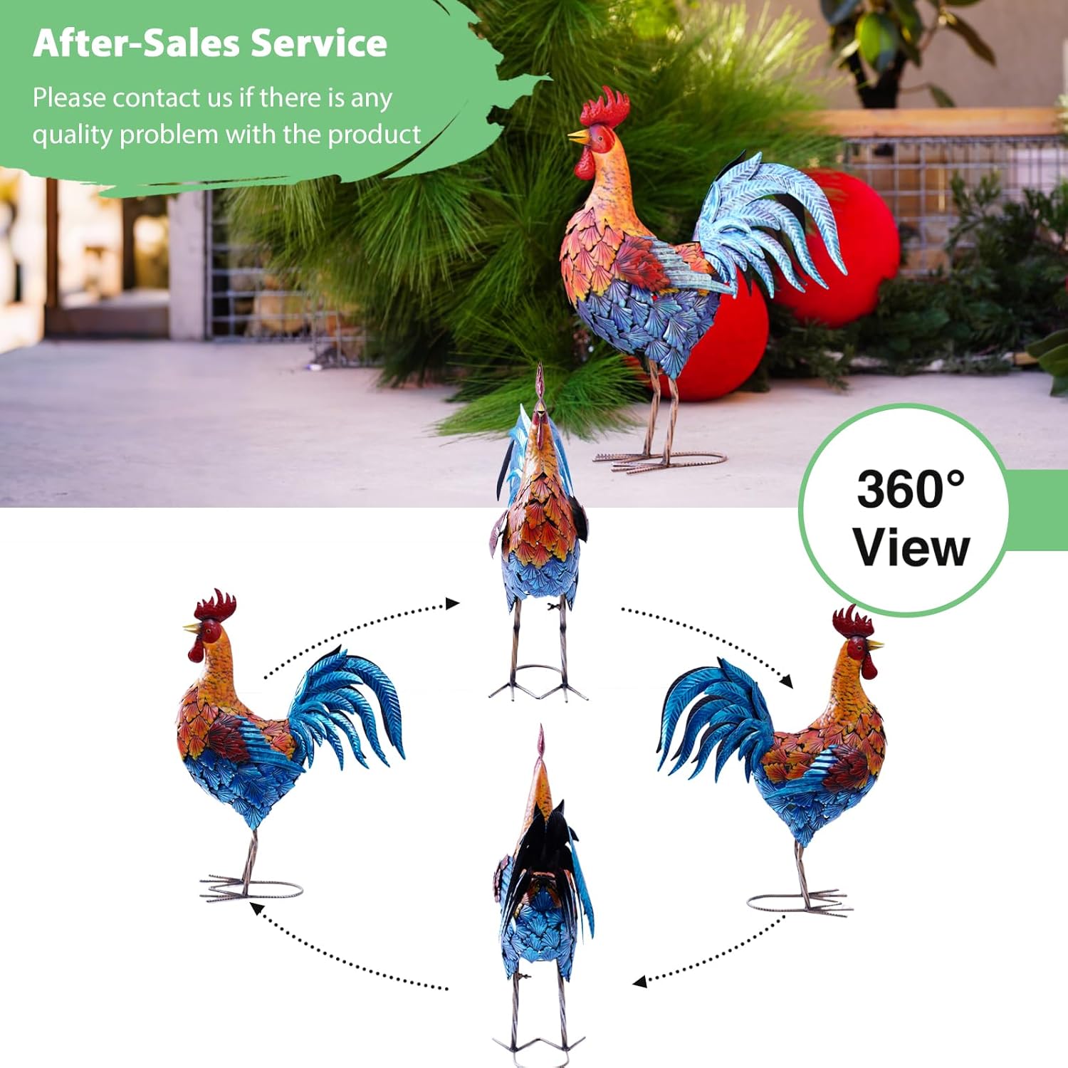 Goodeco Garden Rooster Outdoor Statue - 21 Inch Yard Decor, Perfect Gardening & Housewarming Gifts, Home and Outdoor Red Rooster Decor - Stylish Metal Design