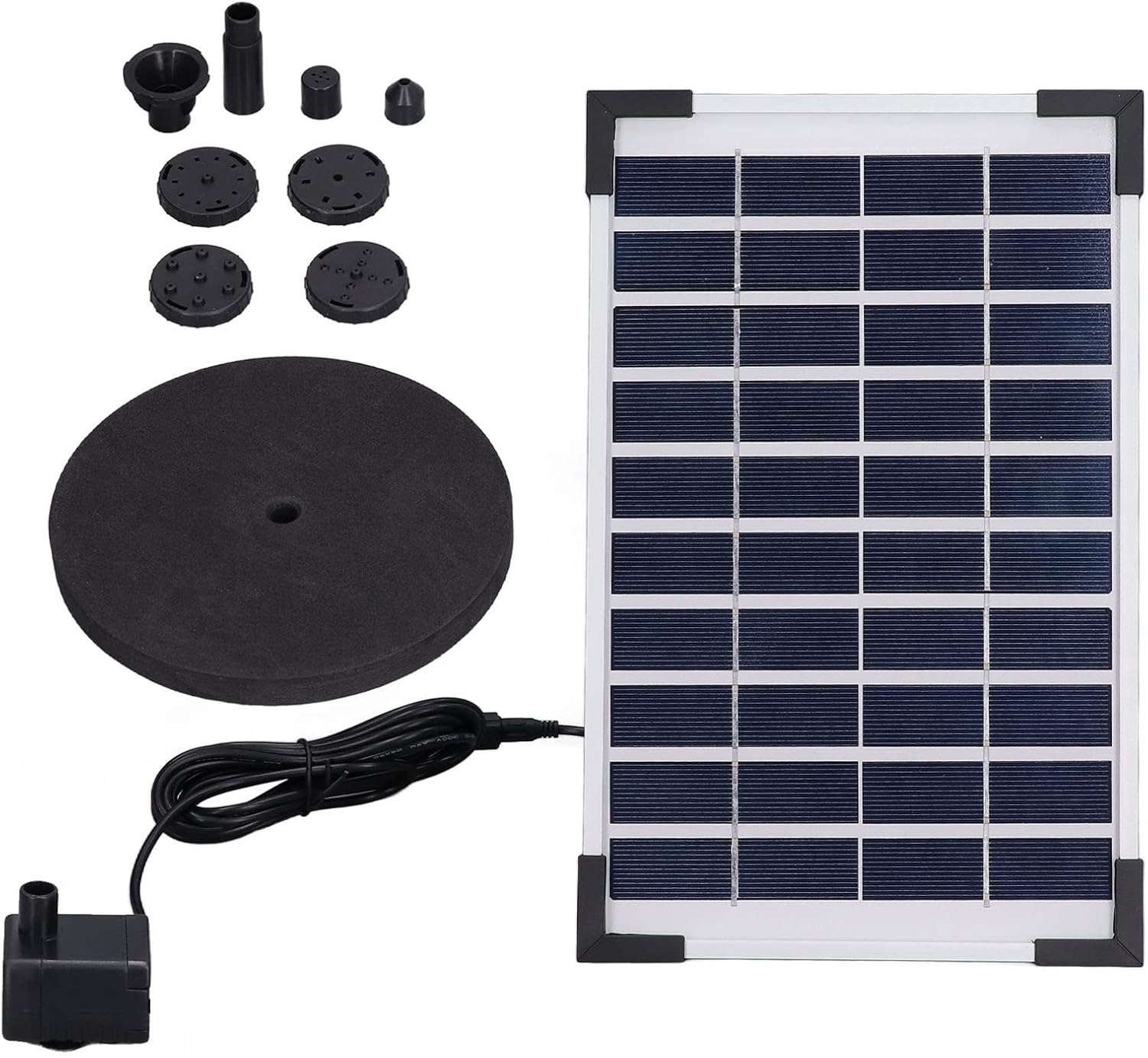 10V 5W Solar Fountain Kit Floating Solar Fountain Water Pump Kit with 8 Nozzles for Gardens Pools Fish Tanks Aquariums ABS Monocrystalline Silicon 27.5x17.5cm