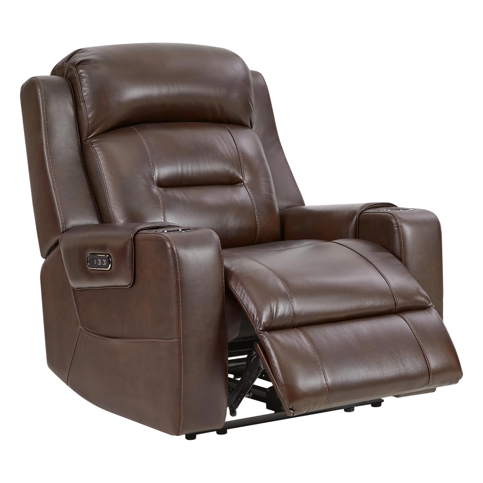 watson & whitely genuine leather power recliner chairs for adults, lay flat recliner with power headrest, usb ports and cup holders, electric reclining sofa for living room, bedroom, dark brown