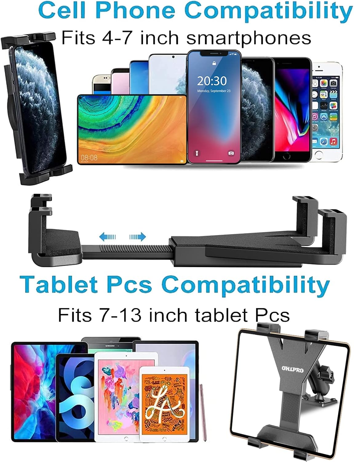OHLPRO Heavy Duty Drill Base Tablet Holder Car Mount Dashboard for 7" - 11.5" Tablets, iPad/iPad Mini Samsung Galaxy, Multi-Angle, Industrial, Black