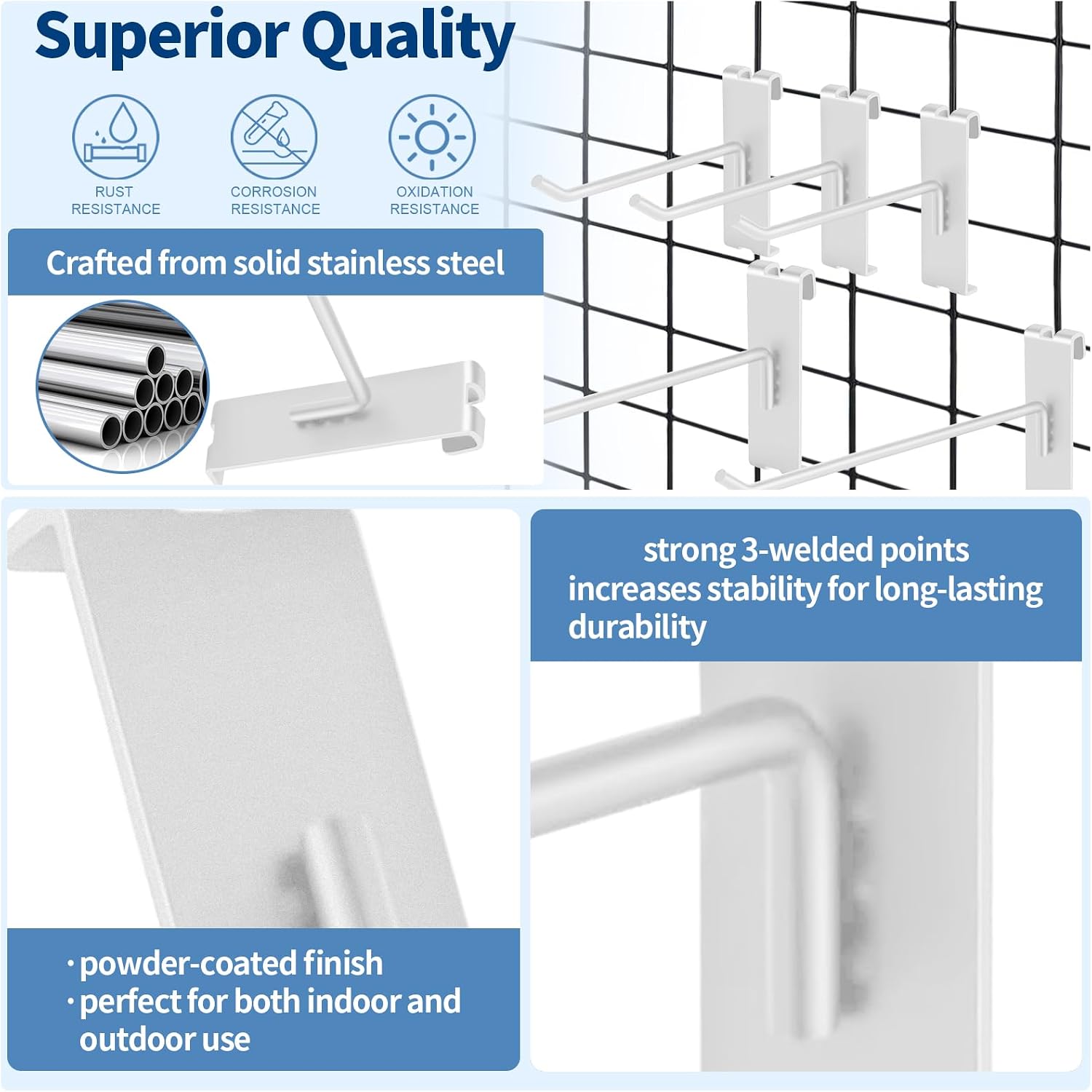 20Pcs Gridwall Hooks, Metal Grid Panel Hanging Peg Hooks, Grid Wall Accessory for Clothes Storage, Home Organization, Retail Display (White, 4"/10Cm)