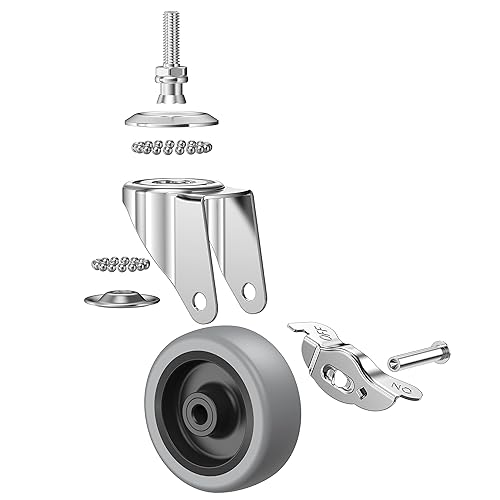 Miniatura 8 de Juego de 4 ruedas giratorias de 3 pulgadas, ruedas de bloqueo, capacidad total de 330 libras, ruedas métricas de poliuretano con vástago roscado