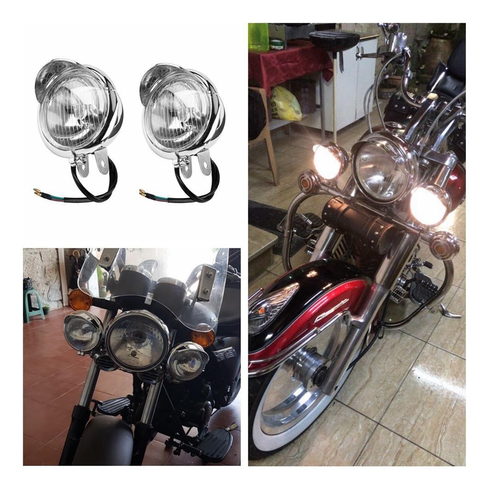 Feux de Conduite antibrouillard Phare antibrouillard universel pour moto ABS, couleur chromée, 12V