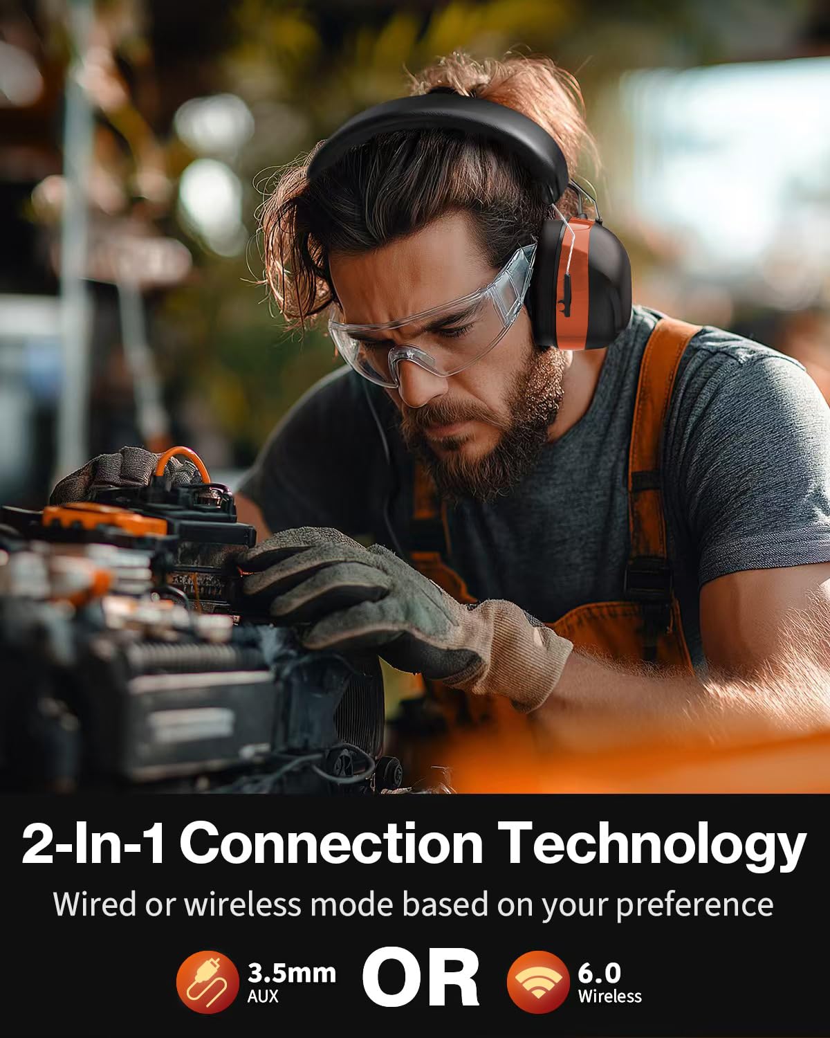 Qozybuds Auriculares Bluetooth 5.4 con protección auditiva con 120 horas de tiempo de trabajo, 30 dB SNR, batería recargable de 1200 mAh, reducción de ruido, orejeras de seguridad para cortar el