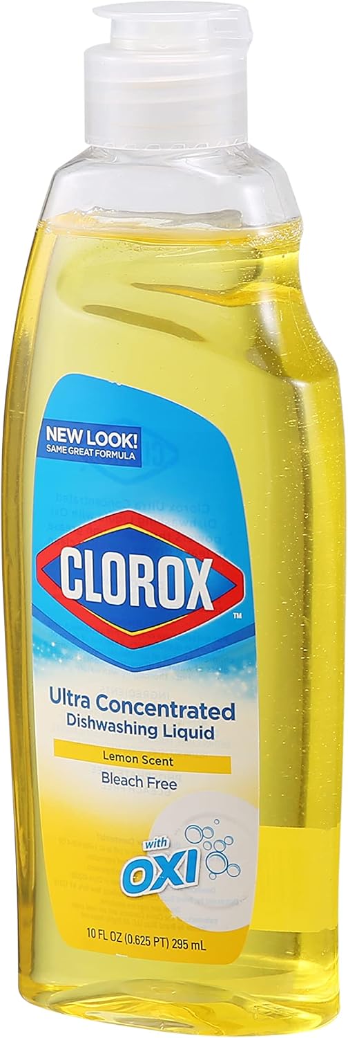 Clorox Liquid Dish Soap | OXY Powered Dishwashing Liquid Cuts Through Tough Grease FAST | Quick Rinsing Formula | A Powerful Clean You Can Trust, Lemon Scent, 10 Fl Oz