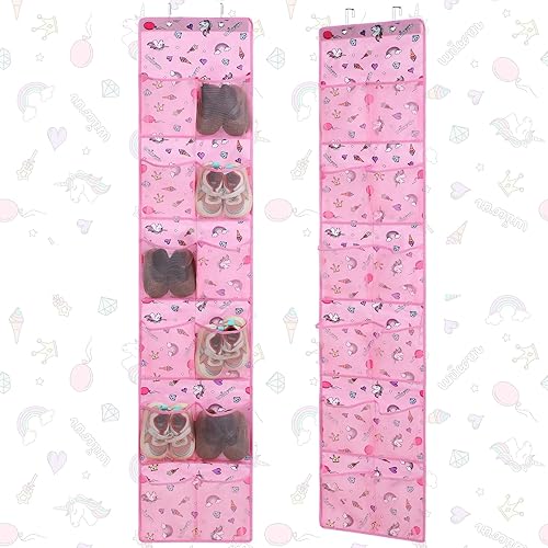 Miniatura 9 de Windyun Organizador de zapatos para niños sobre la puerta, 24 bolsillos, organizador de botellas de agua de unicornio para bebé, estante colgante