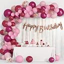 Party Propz Burgundy Birthday Decoration Kit For Kids - 69Pcs, Happy Birthday Banner For Kids | Rose Gold Confetti Balloons, White Net Curtains, Hooks, Riibbons gallery image