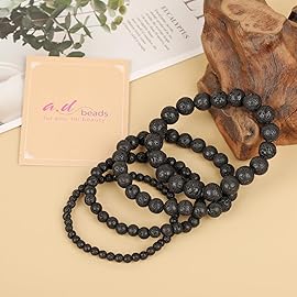 AD Beads Handmade Gemstone Stretch Elastic Bracelet Crystal Healing Reiki Nature\'s Beauty and Spiritual Essence Unisex (6mm, Black Lava (Warmth Generator))