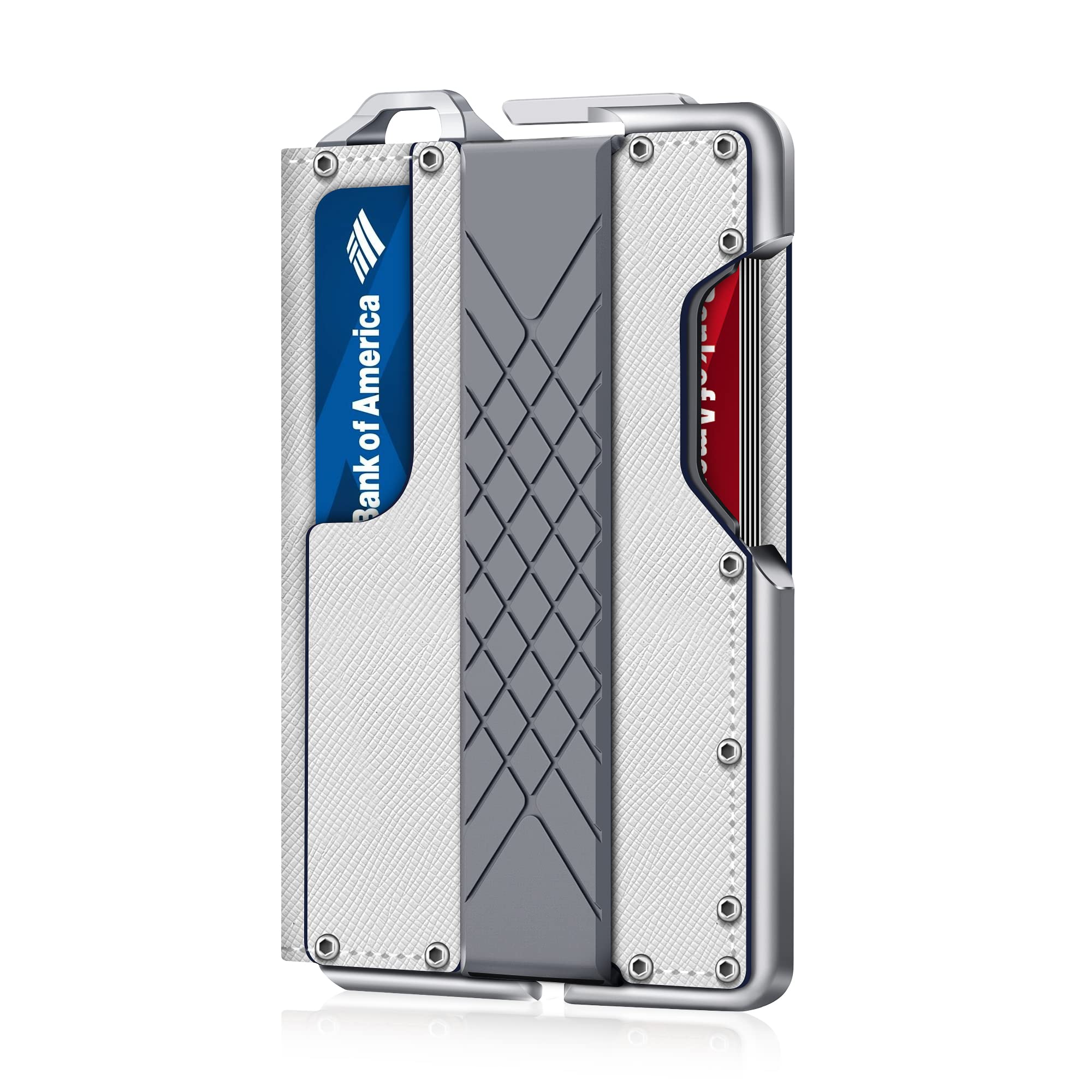 MURADIN Tactical Minimalist Wallet for Men, Slim RFID-Blocking Metal Card Holder, Front Pocket Men’s Leather Dapper Bifold Wallet with Money Clip (Saffiano White)