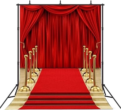 Red Carpet Curtain Backdrop for Photography Hollywood Theme Party Background Vinyl Red Gold Stage Backdrops for Royal Prom Wedding Birthday Xmas Event Decoration Photo Booth Studio Props 6x8ft